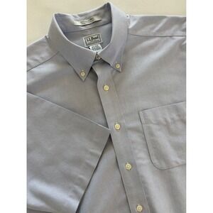 LL Bean Mens 16.5 Tall Blue Wrinkle Free Traditional Fit SS Oxford Shirt 215175